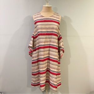 Tanya Taylor Striped Ruffle Sleeve Dress